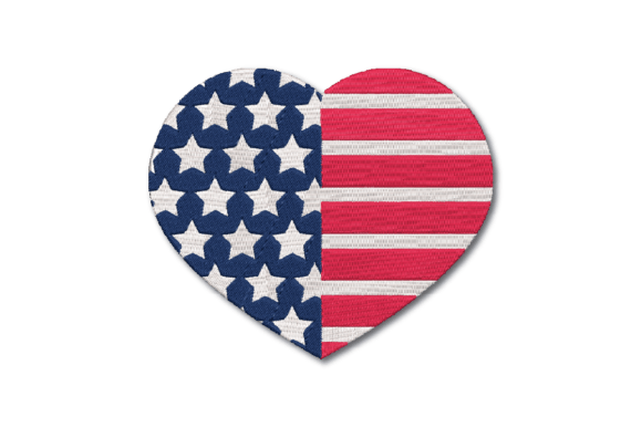 America Flag Heart Embroidery Design