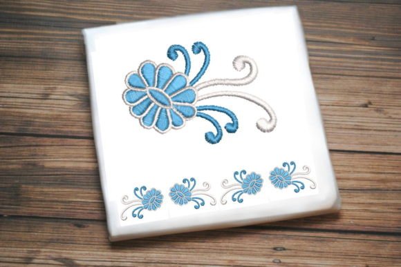 Elegant Blue White Flower Embroidery