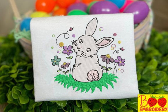 Lovery White Rabbit in the Flower Garden